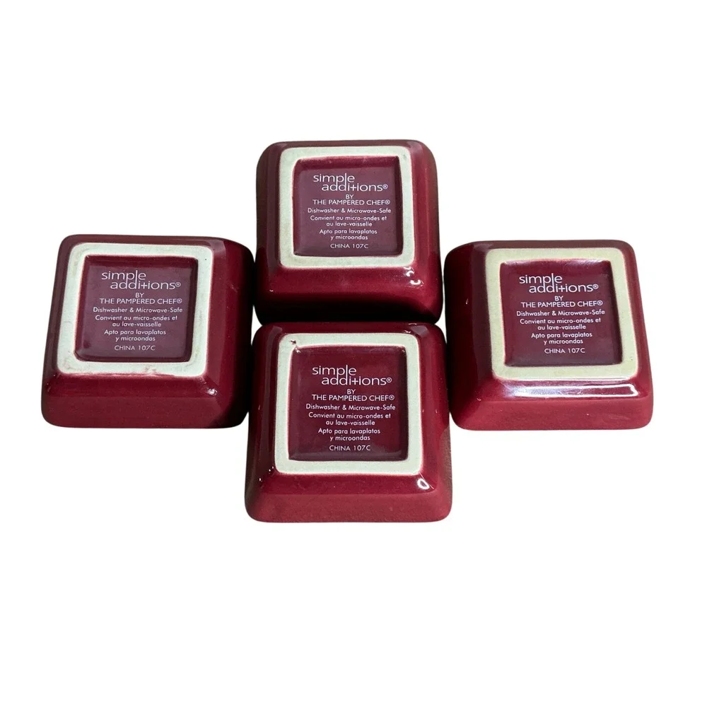 The Pampered Chef Simple Additions Ramekins Dishwasher  Safe Set of 4 Deep Red‎